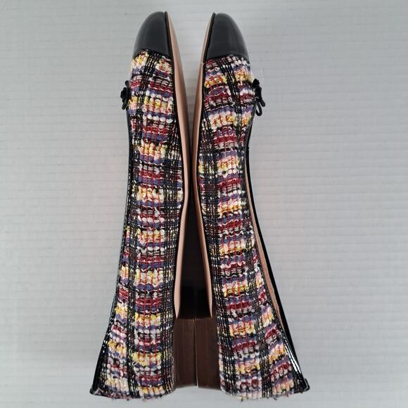J Crew Cap Toe Ballet Flats Womens 8 Black Patent Multicolor Sparkle Tweed Shoes - Picture 14 of 14